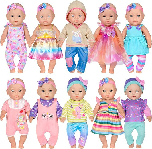 iBayda 10 Sets Doll Clothes and Accessories Include Rompers, Outfits for 14-17 Inch (35-43cm) New Born Baby Dolls (Doll Not Included)