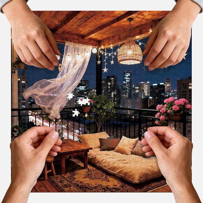Puzzles for Adults 1024 Pieces Puzzles with Letters on Back Jigsaw Puzzles Night on the Windowsill Puzzle Family Decoration for Valentine Friends Parents（23.86 x 23.86 inches）