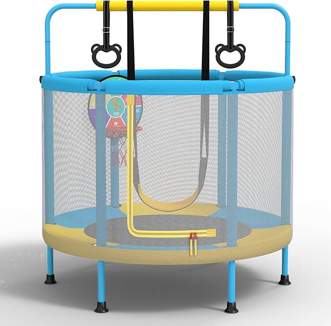 LANGXUN 60" Trampoline for Kids, 5ft Toddler Mini 6-in-1 Trampoline Indoor Outdoor with Swing, Basketball Hoop, Dart Board, Rings, Christmas Toys Birthday Gifts for Girls Boys