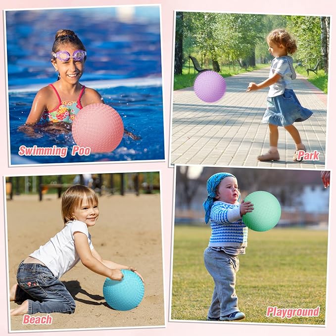 6 Pcs Macaron Playground Balls 8. 5 Inch Pastel Color Rubber Bouncy Balls for Kids Inflatable Colored Dodgeball Kickball Handball for School Backyard Beach Indoor Outdoor Games (Solid)