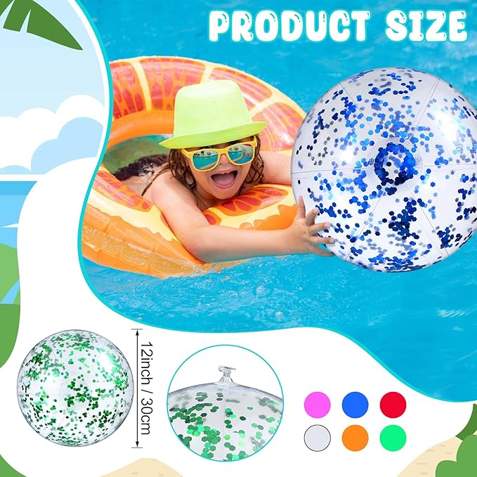 Chivao 12 Pack 16 Inch Glitter Beach Ball Inflatable Beach Ball Giant Pool Toys Blow up Swimming Pool Water Toys for Summer Indoor Outdoor Water Games Themed Birthdays Party Favor