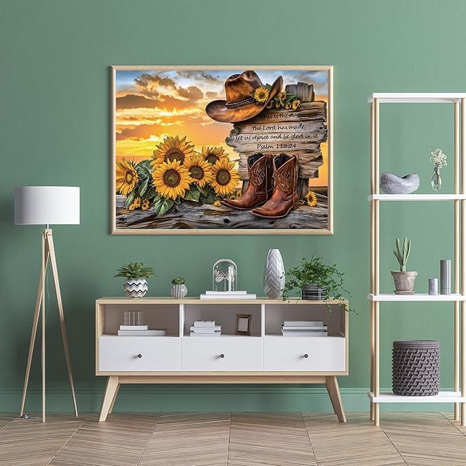Puzzles for Adults 500 Pieces, Cowboy Hat and Cowboy Boot Jigsaw Puzzles - Sunset Psalm of the West, Impossible Sunflower Puzzles for Seniors Family, 20.47x14.96 inches, 1:1 poster, Letter on the Back