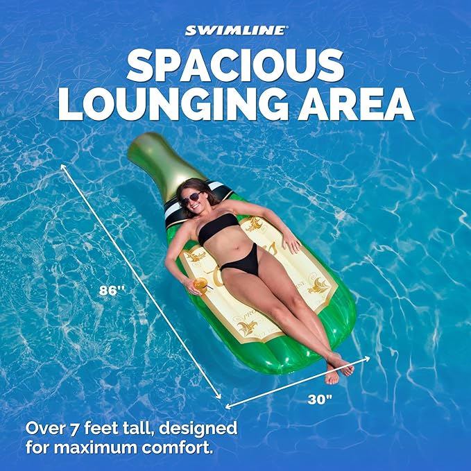 SWIMLINE Inflatable Swimming Pool Float Lounger Raft Mattress, Cheers Bubbly Champagne, Green