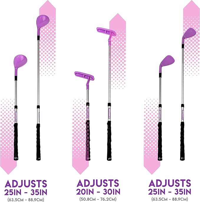 Franklin Sports Kids Golf Set - Youth Adjustable Plastic Golf Club Set - Kids Plastic Golf Set with Bag & Balls - Adjustable Length Clubs for Toddlers - Pink