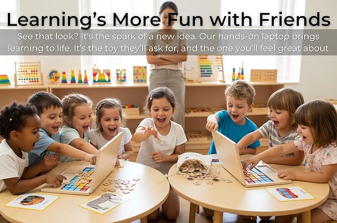 Montessori Toys 4 Year Old Girl Birthday Gifts 11.8" Floral Laptop, Homeschool Essentials, Educational Learning Pretend Play, Toddlers Toys, Customized Flashcards Learning