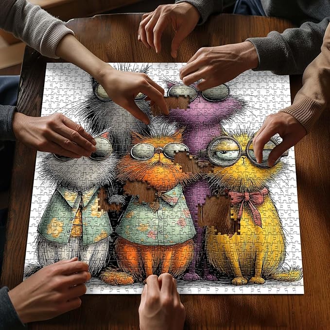 PICKFORU Cat Puzzle for Adults 1000 Pieces,Funny Cat Kitty Jigsaw Puzzle Abstract Art, Colorful Animal Cute Kitten Puzzle Challenge for Adults