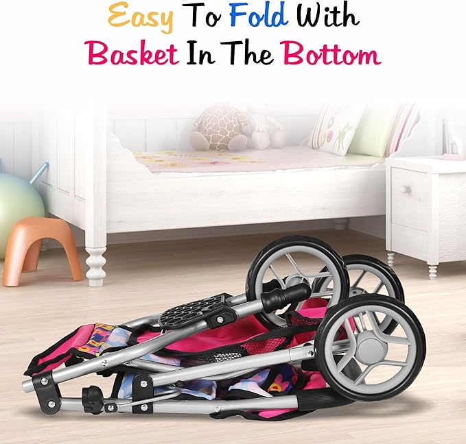 fash n kolor® Baby Doll Stroller Gift for Kids, Toy Doll Stroller with Adjustable Canopy & Storage Basket Push Pram Baby Stroller for Dolls - Foldable Doll Stroller for Pretend Play Dolls Accessories