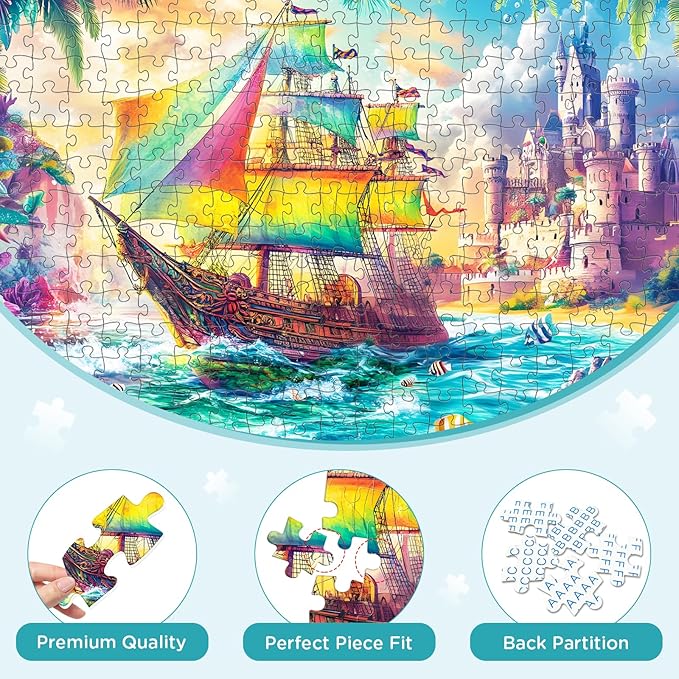 300 Piece Puzzles for Adults – Sea Beach Ship Jigsaw Puzzle, Large 300 Pieces Jigsaw Puzzle for Adults Kids Seniors, Family Fun Puzzle Game & Relaxing Gift, 20.5 x 15