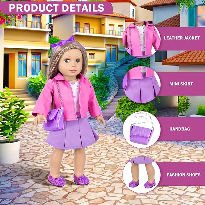 American 18 Inch Dolls Clothes and Makeup Accessories,Cosmetic Toys Shoulder Bags Gift Playset Fit for 18" Doll Including Skirt Outfit Eye Shadow Lipstick Blusher Headband,Doll Not Include