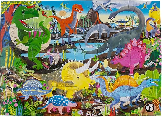 eeBoo 20 Piece Jigsaw Puzzle - Dinosaur Land Children's Puzzle Prehistoric Themed, Large Pieces for Small Hands to Develop Motor Skills