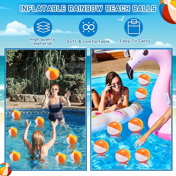 Tanlade 36 Pcs Beach Pool Party Favors Water Guns Bulk 4.72/6/12 Inches Inflatable Rainbow Beach Balls Water Squirters for Kids Summer Theme Party Favor Pool Toys(6)