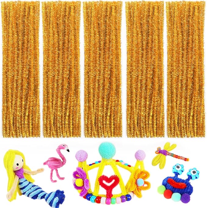 Golden Glittery Pipe Cleaners - Arts & Crafts Supplies