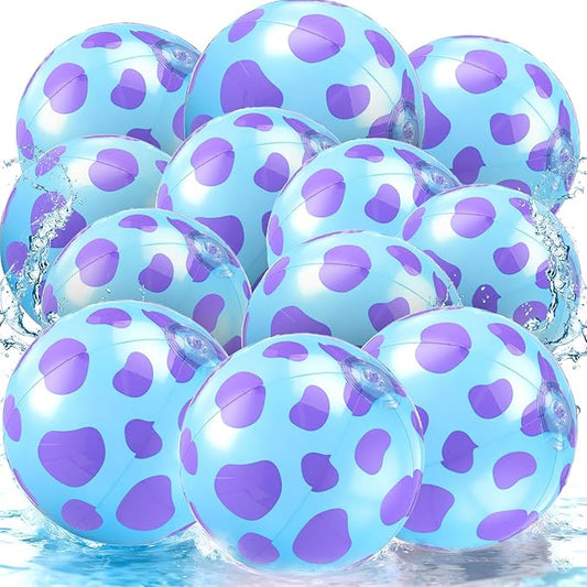 12 Pack Monster Cartoon Themed Beach Ball 7.87" Bulk for Summer Pool and Beach Game Gifts Blue Birthday Party Supplies Decorations Favor