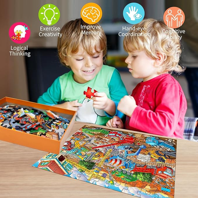 Puzzles for Kids Ages 5-8 6-8 8-10 Year Old - Busy Engineering Vehicle - 100 Pieces Jigsaw Puzzle for Kids 100 Piece Puzzle for Adults Learning Educational Puzzles for Boys Girls