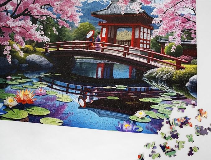 Springbok Haru in Japan 1000 Piece Jigsaw Puzzle for Adults - Cherry Blossom Garden - Unique Cut Pieces - Made in USA