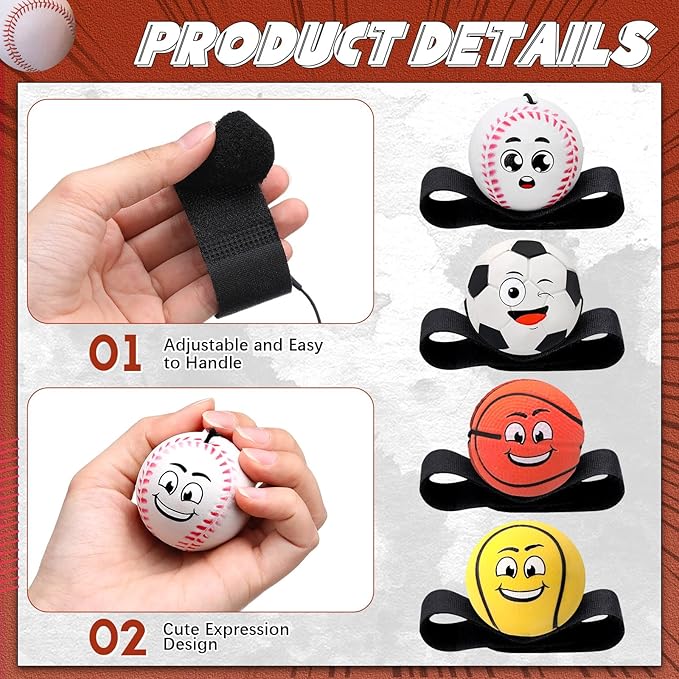 18 Pcs Wrist Return Balls on a String Face Return Sport Balls with Elastic Strap Wrist Exercise for Adults for Fun Outdoor Activity Sports Team Gifts (Multiple Style)