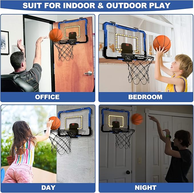 QDRAGON Mini Basketball Hoop, Over The Door Indoor, with 3 Balls/Inflator/Breakaway Rim, Basketball Toy Gifts for Kids and Adults, Suit for Bedroom/Office/Outdoor