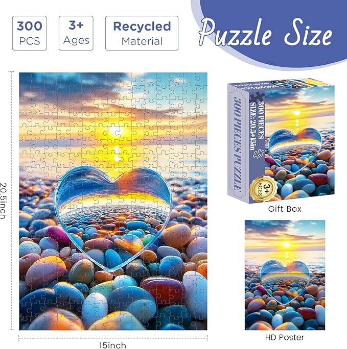 300 Piece Puzzles for Adult, Love Pebbles Jigsaw Puzzles 300 Pieces for Adults Kids Senior, Beach Jigsaw Puzzles, Challenging Family Fun Puzzle Activity Game Gift 20.5 X 15 in
