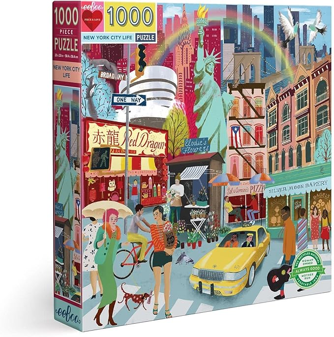 eeBoo 1000 Piece Puzzle - New York Life Jigsaw Puzzle for Adults, Square 23" x 23" Made with Recycled Board & Vegetable-Based Ink
