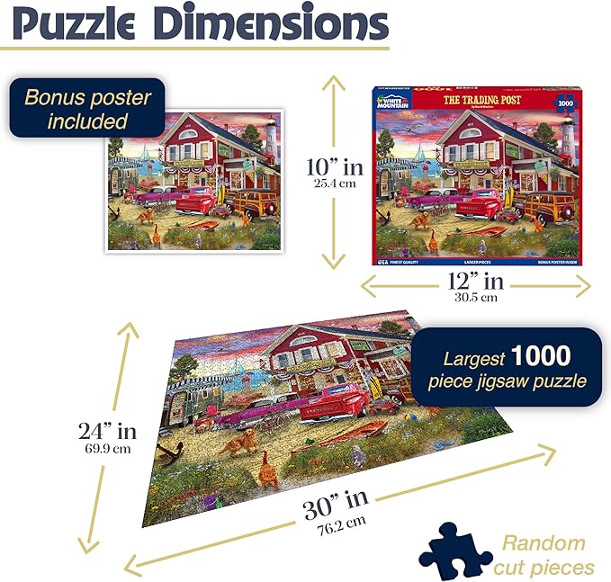 White Mountain 1000 Piece Jigsaw Puzzle Retro Coastal Storefront Puzzles with Large Pieces for Adults and Family 24"x30" - The Trading Post
