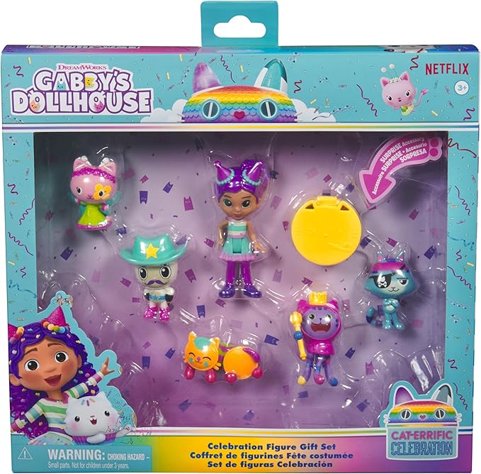 Gabby’s Dollhouse, Celebration Themed Figures with Gabby Girl, 5 Cat Toy Figures, Surprise Toys & Dollhouse Accessories, Kids Toys for Girls & Boys 3+