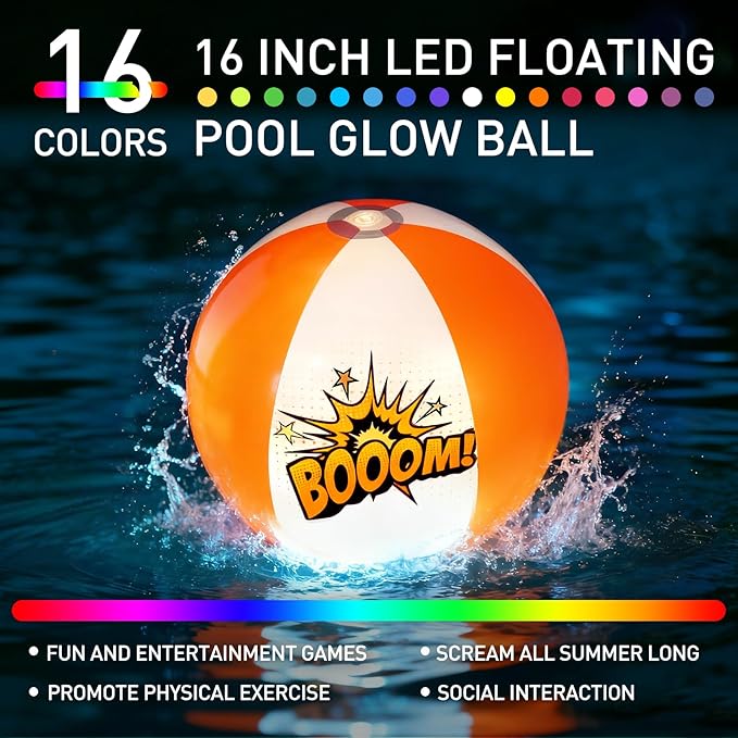 MIAOKE Funny and Playful Pool Toys 16 Inch 5 Pack- 16 Lighting and 4 Modes LED Beach Ball with Remote Control,Suitable for Pool Games Night Summer Pool Party,Outdoor Everybody Family Games, Yellow