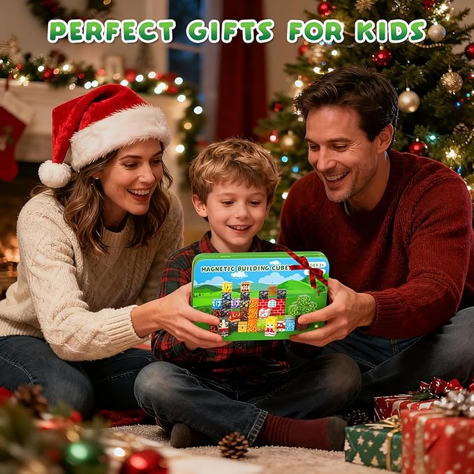 Axirata 60PCS Mini Magnetic Blocks Travel Set for Kids, Mini Magnetic Tiles Building Cubes with Portable Iron Box, STEM Learning Sensory Toy for Toddler Boys Girls Age 3-5 4-8 8-12+
