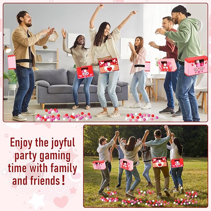 4 Sets Valentine Games Swing Shaking Balls Game Set Pink Red Novelty Twerk Game 40 Balls, Ribbon, Cardboard Boxes Fun Galentines Games for Women Adult Family Large Group Indoor Outdoor