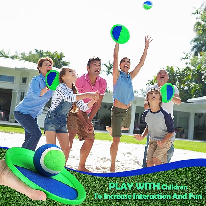 Charniol Kids Toys Toss and Catch Game Set Beach Game Outdoor Ball Sports Games Toss and Catch Ball Nylon Toys for Kids Adults(Blue Green,12 Paddles 6 Balls)