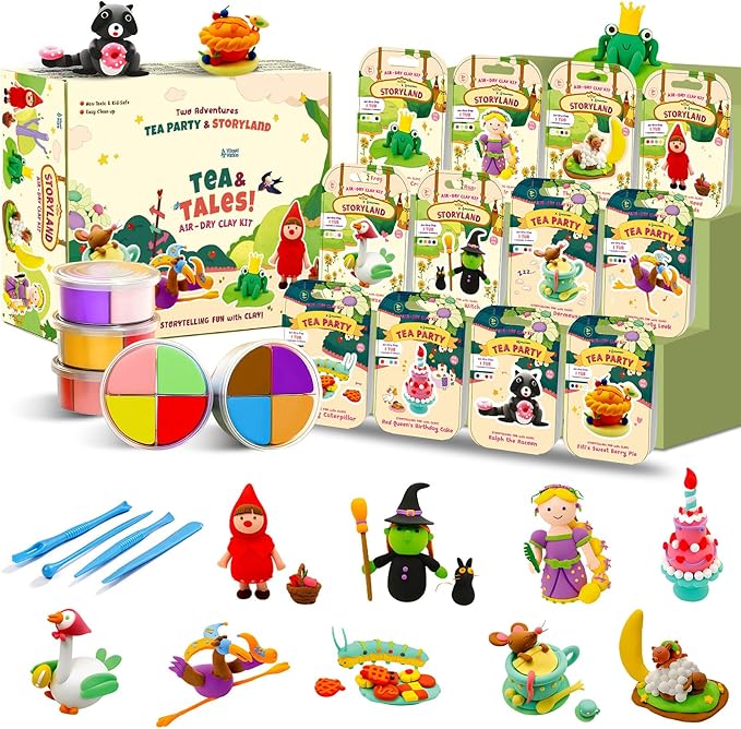 Air Dry Clay Kit for Kids Clay Craft Kits Tale Theme Story Figures 12Box Modeling Clay Set w/Tool&Tutorials,Ultra Soft Non-Sticky Bulk Craft Supplies for Classroom,Birthday,Party,Back to School Gifts