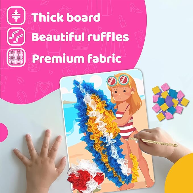 jackinthebox Poke Poke Art for Kids - Fashion Theme, Mess-Free Fabric Art and Craft, Flower Pressing Kits, Easter Gifts for Girls Ages 4 5 6 7 8