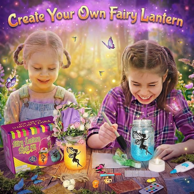 Alritz Fairy Lantern Craft Kit, Gifts for Kids Girls, Remote Control Mason Jar Night Light, DIY Garden Decorations Art Project Ornaments, Creative Easter Activities Birthday Ages 4 5 6 7 8 9 10 11+