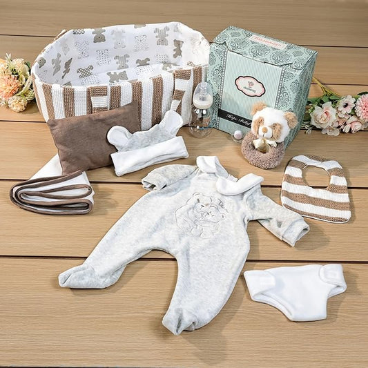 10 Pcs Baby Doll Accessories, Reborn Baby Doll Clothes with Bassinet for 17-22 Inch Realistic Baby Dolls, Pretend Play Outfit Set