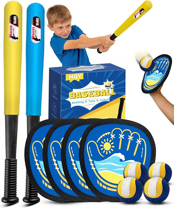 Toss and Catch Baseball Toys,Outdoor Sport Games for Kids and Family with Tball Bats and Toddler Baseball Glove and Sticky Soft Balls. Great for Yard Lawn Beach Pool and Indoor Fun