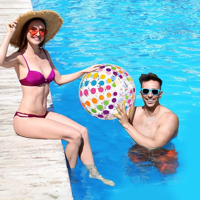 12 Pack Sequins Beach Balls 16" Colorful Polka Dot Pool Balls Inflatable PVC Clear Summer Jumbo Sport Ball Adults Summer Hawaiian Beach Swimming Pool Accessories Outdoor Water Games Party Favor