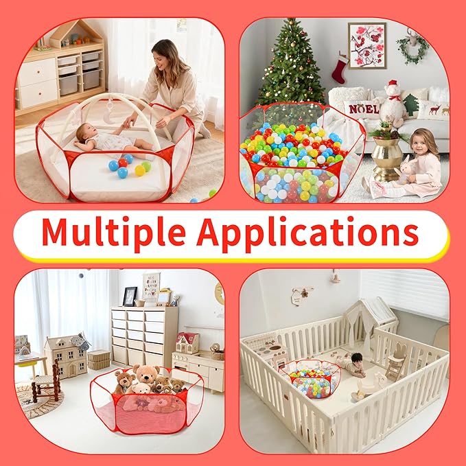 STARBOLO Cute Kids Ball Pit Ball Pool Play Tent,Indoor Collapsible Ball Pit Fence for Boys Girls Pets Puppy Cats, with Carry Tote, Balls Not Included (Red)