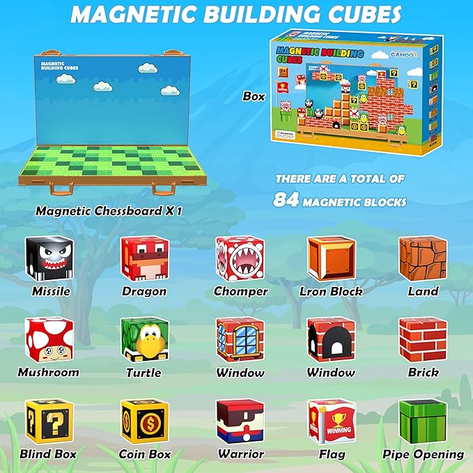 GaHoo Magnetic Blocks, Build 3D Magnet Building Toys World with Magnetic Tiles, Foldable Magnet Board, STEM Sensory Toy for Kids, Toy Building Sets Gifts for Age 3 4 5 6-10 Year Old Boys Girls