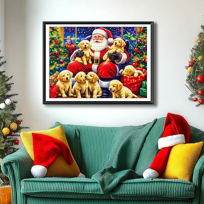 Christmas Puzzles for Adults 500 Pieces, Santa Claus and Dogs Jigsaw Puzzles Adults and Teens Family Challenging Puzzle Perfect for Game Nights (23 x 15 inch)