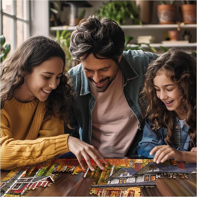 White Mountain 1000 Piece Jigsaw Puzzle Fall House Puzzles with Large Pieces Gift for Adults and Family 24"x30" - Autumn Leaves
