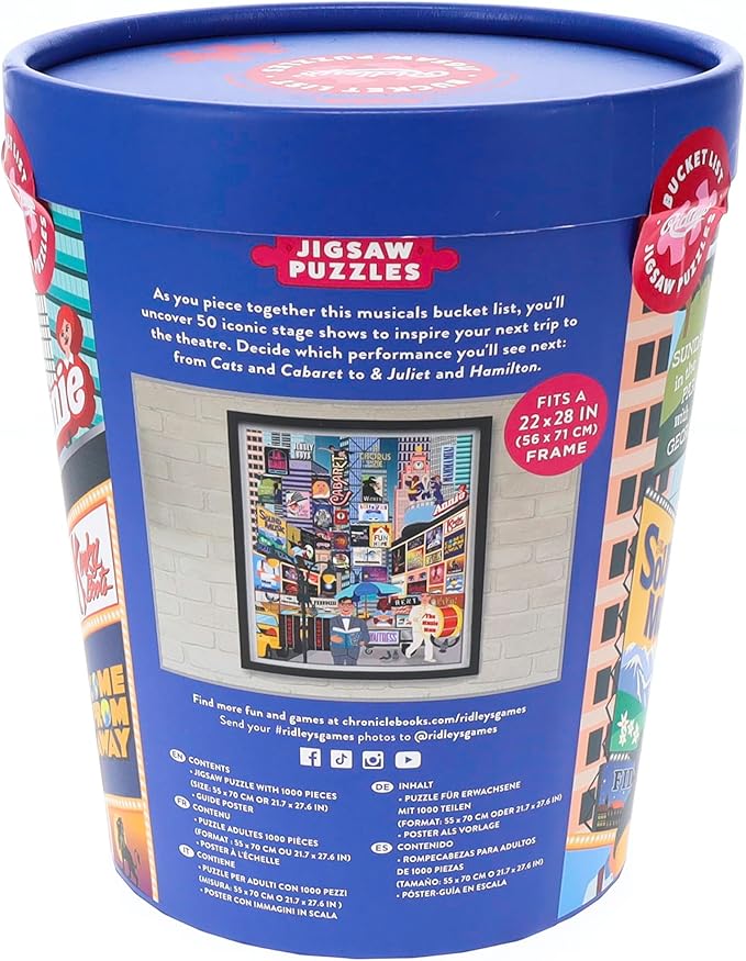 Ridley's: 50 Must-See Musicals Bucket List 1000-Piece Puzzle|Unique Graphics of Popular Broadway Musicals in New York City|Room Décor After Completion|Great Gift for Musical Lovers