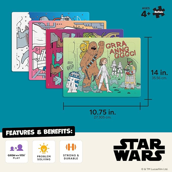Star Wars Tray Puzzle 4 Pack – Buffalo Games - 12, 24, 36 & 48 Pieces for Kids Ages 4+