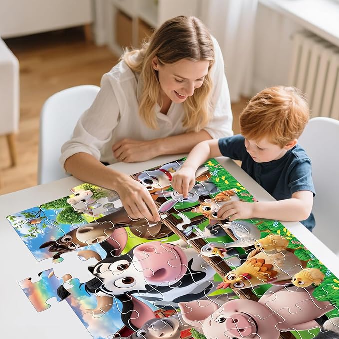 Jumbo Floor Puzzle for Kids,48 Pieces Farm Animals Puzzles for Toddlers 3-5,Large Barn Jigsaw Puzzles,Preschool Educational Animal Toys,Easter Gift for Boys & Girls Ages 4-8