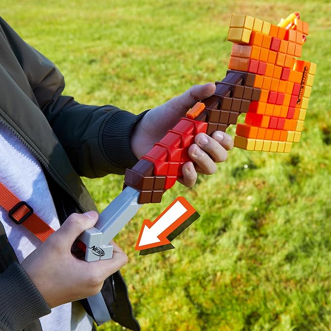 Nerf Minecraft Firebrand, Dart Blasting Axe, 6 Elite Foam Darts, Design Inspired by Minecraft Axe in The Game, Pull Down Priming, Minecraft Toys