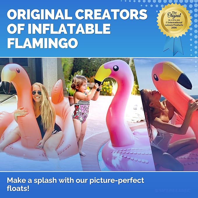 SWIMLINE ORIGINAL 90627 Giant Inflatable Flamingo Pool Float | Stylish Ride-On Raft with Stable Wings & Legs | Lounge Floatie Great for Summer Fun