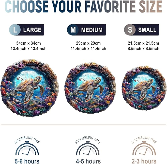 Wooden Puzzles for Adults, 3D Vision Turtle Wooden Jigsaw Puzzles with Unique Shape, Adult Jigsaw Puzzle, Birthday Gifts for Adults, 11.4"x11.4"-200pcs