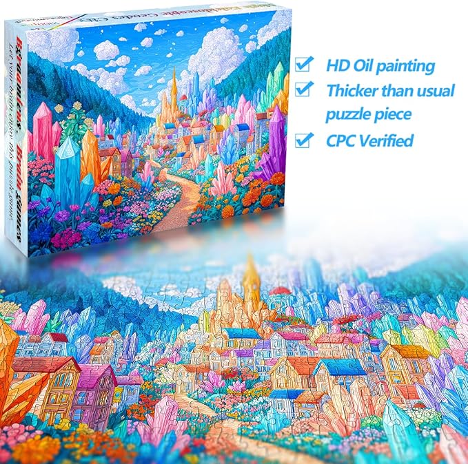 Bgraamiens 1000 Piece Jigsaw Puzzles for Adults – Magic Kaleidoscopic Geodes City – Vibrant Fantasy Challenge with Crystals and Flowers – Colorful Relaxation Gift