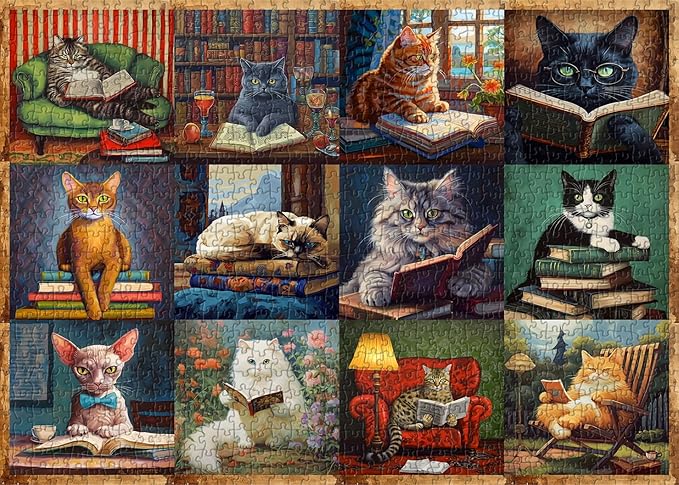PICKFORU Vintage Puzzles for Adults - 1000 Pieces, Funny Cat Puzzles Collection, Retro Animal Puzzle