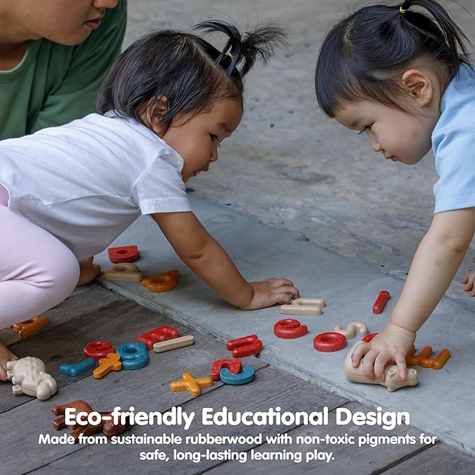 PlanToys® Lower Case Alphabet Wooden Learning Set for Kids Ages 3+ | Montessori Educational Resource for Literacy, Letter Recognition & Spelling | Eco-Friendly Early Language Development Tool