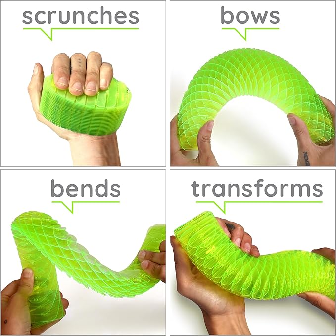 Morf Fidget Sensory Spring Green – 3D Slug Spring Toy for Kids, Teens, and Adults - Stretchy, Quiet, Stress and Anxiety Relief, Focus - for Play, School, Work Gifts, Great for Classroom, Office