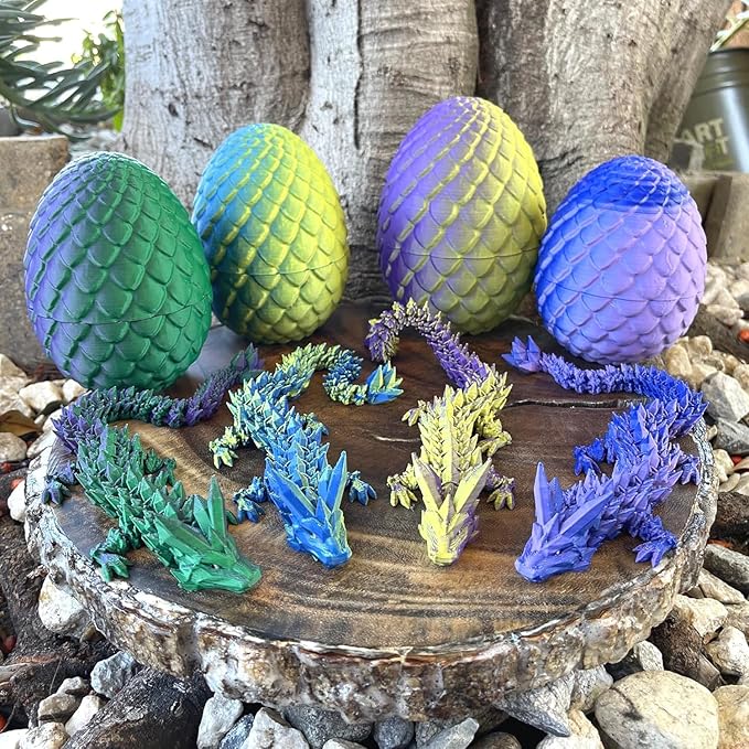 3D Printed Dragon Easter Egg,12in. Articulated Crystal Dragon Fidget Toy,Perfect Basket Essentials Stuffers (1set & 12inch CandyMulti)